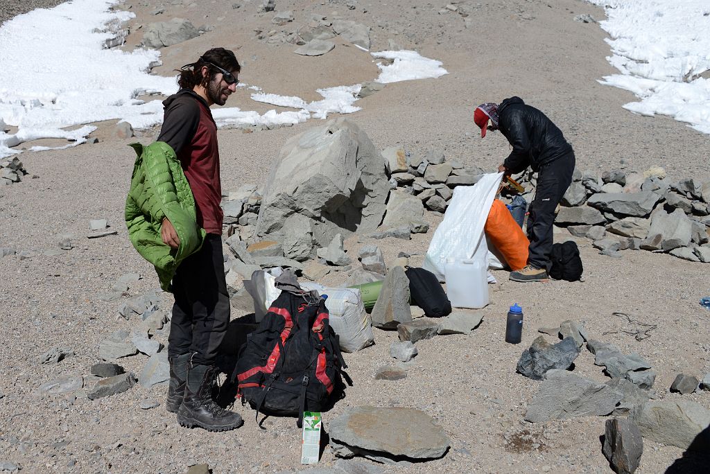 25 After Descending To Plaza Argentina Base Camp For The Night, Inka Expediciones Porters Nestor And Peluca Arrive At Camp 1 5035m To Carry Our Equipment To Camp 2